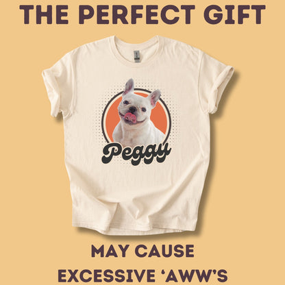 Personalisiertes Kinder T-Shirt mit Foto und Name Haustier - Retro Kreis