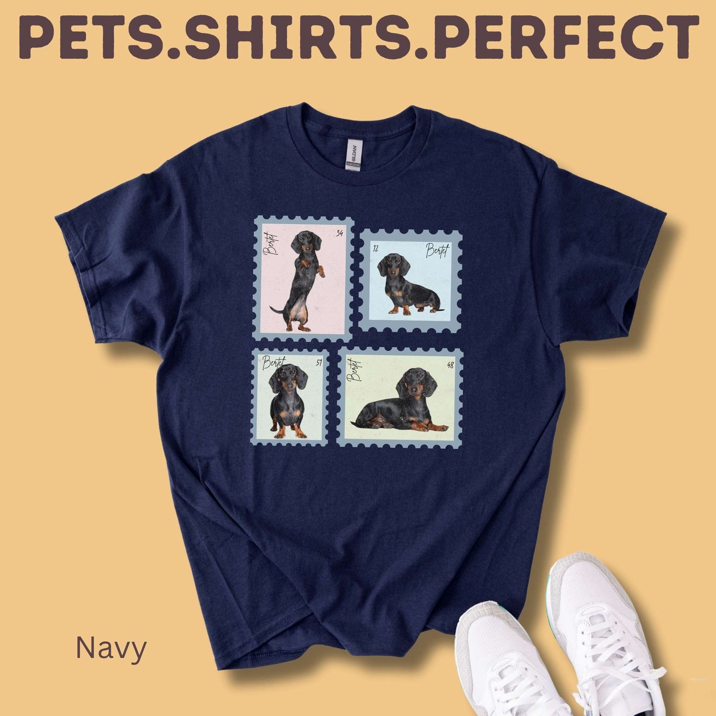 Personalisiertes T-Shirt mit Foto und Name Haustier - Briefmarke Vintage