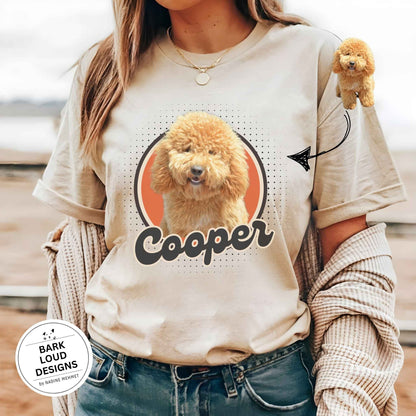 Personalisiertes T-Shirt mit Foto und Name Haustier - Retro Kreis