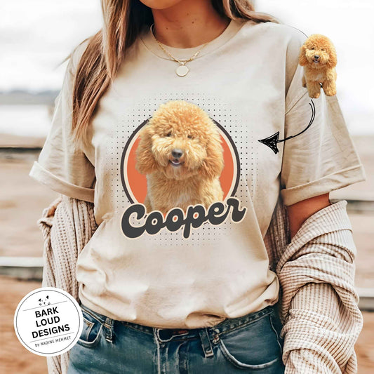 Personalisiertes T-Shirt mit Foto und Name Haustier - Retro Kreis