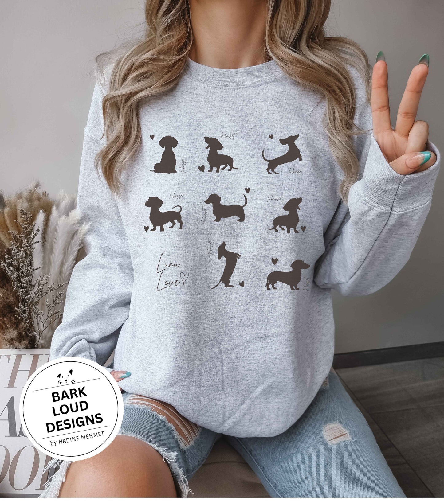 Dackel Silhouette Pullover personalisiert - mit Wunschtext