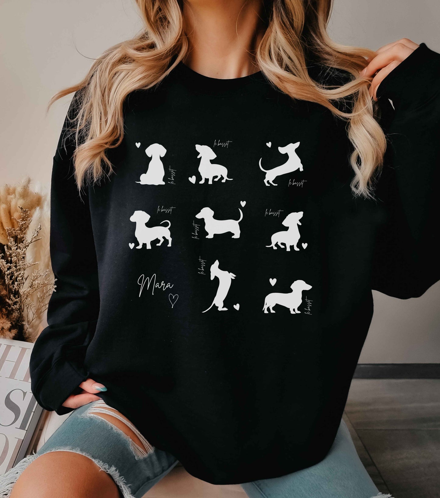 Dackel Silhouette Pullover personalisiert - mit Wunschtext