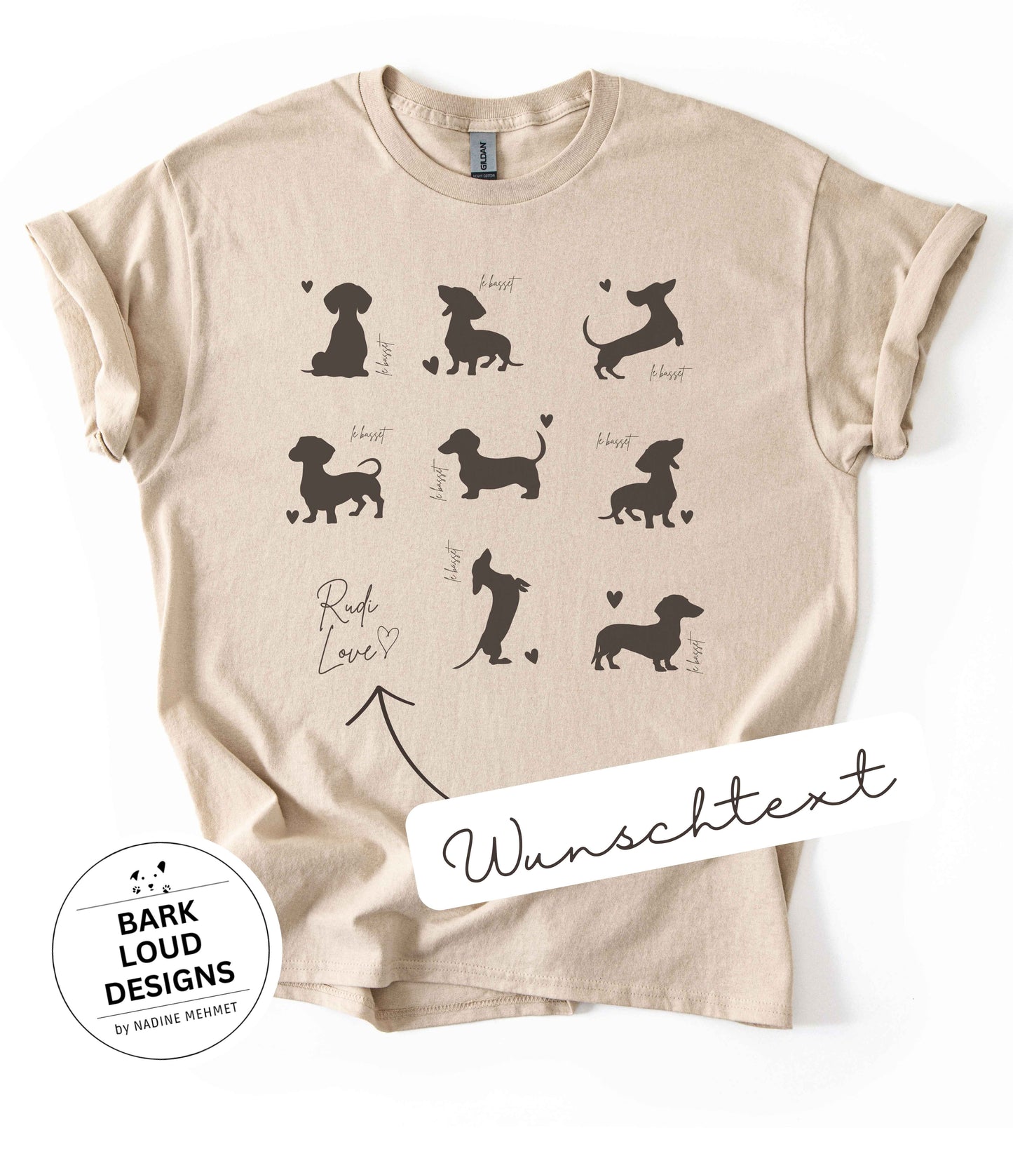 Dackel T-Shirt personalisierbar mit Wunschtext - Dackel Silhouette