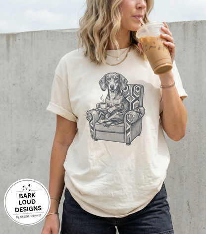 T-Shirt Dackel mit Kaffee - Vintage aus Biobaumwolle