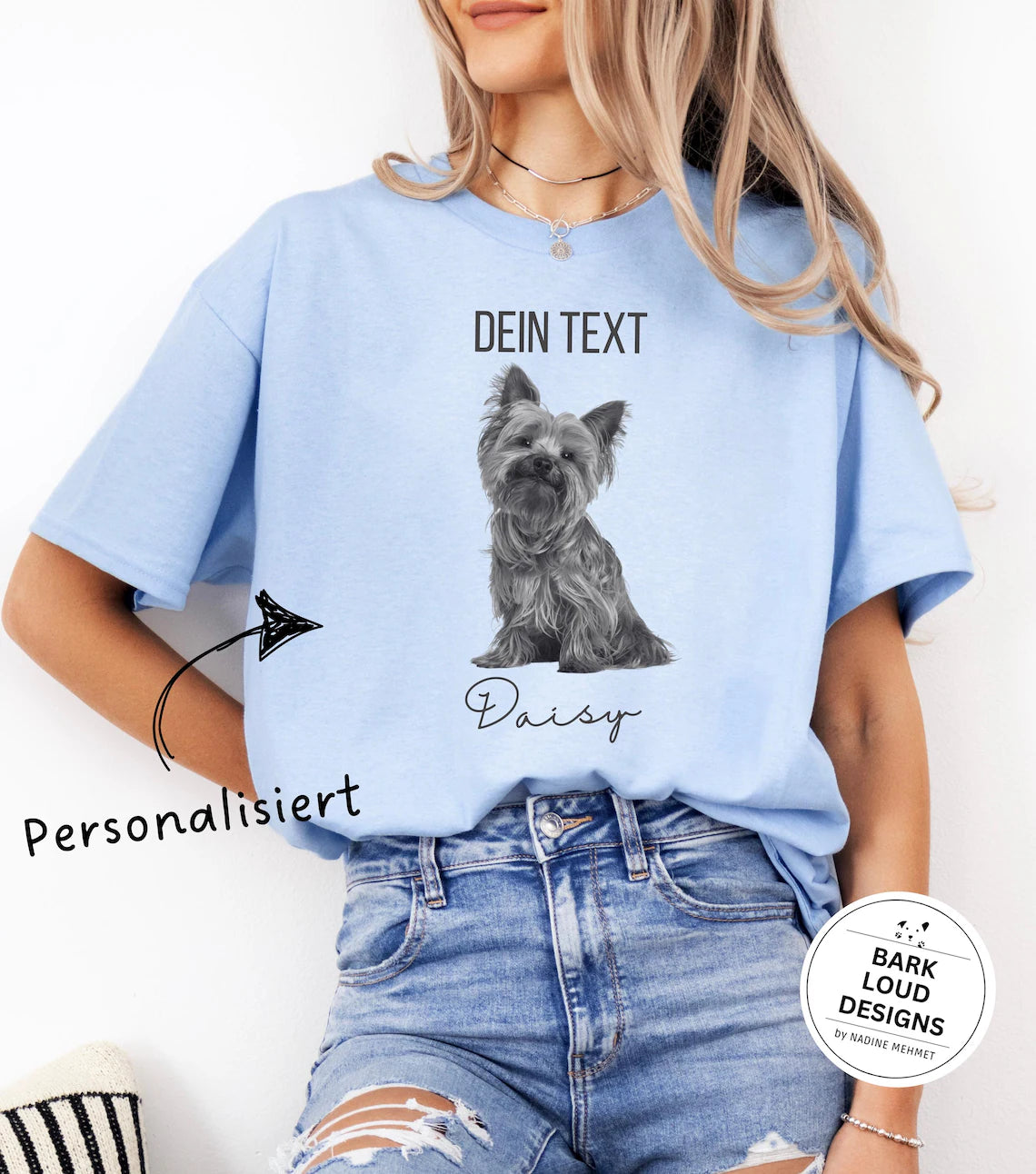 Personalisiertes T-Shirt mit Foto und Name Haustier - Schwarz/Weiß