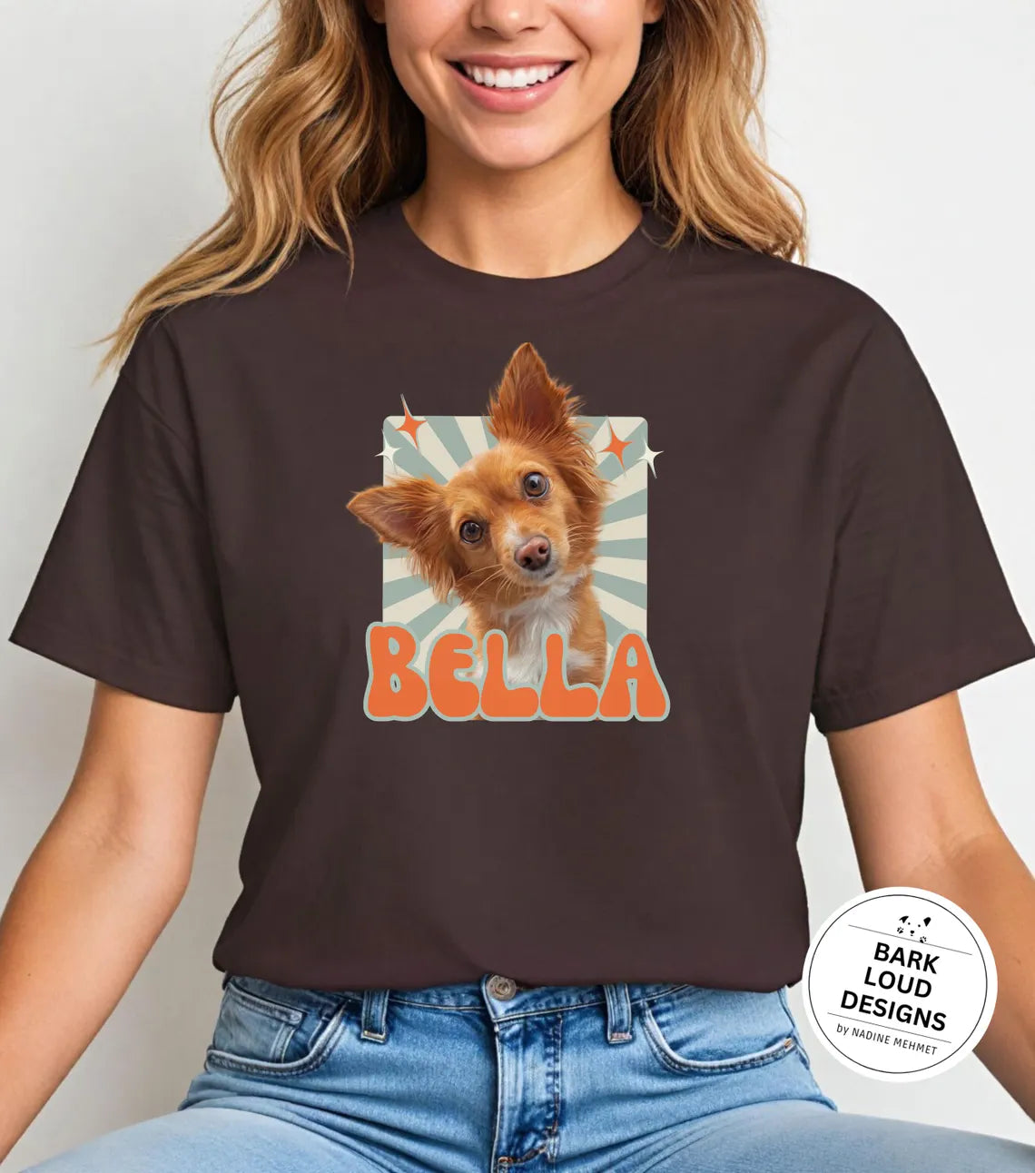 Personalisiertes T-Shirt mit Foto und Name Haustier - Retro Quadrat
