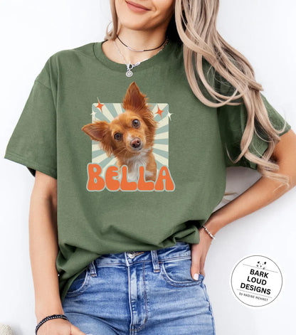 Personalisiertes T-Shirt mit Foto und Name Haustier - Retro Quadrat