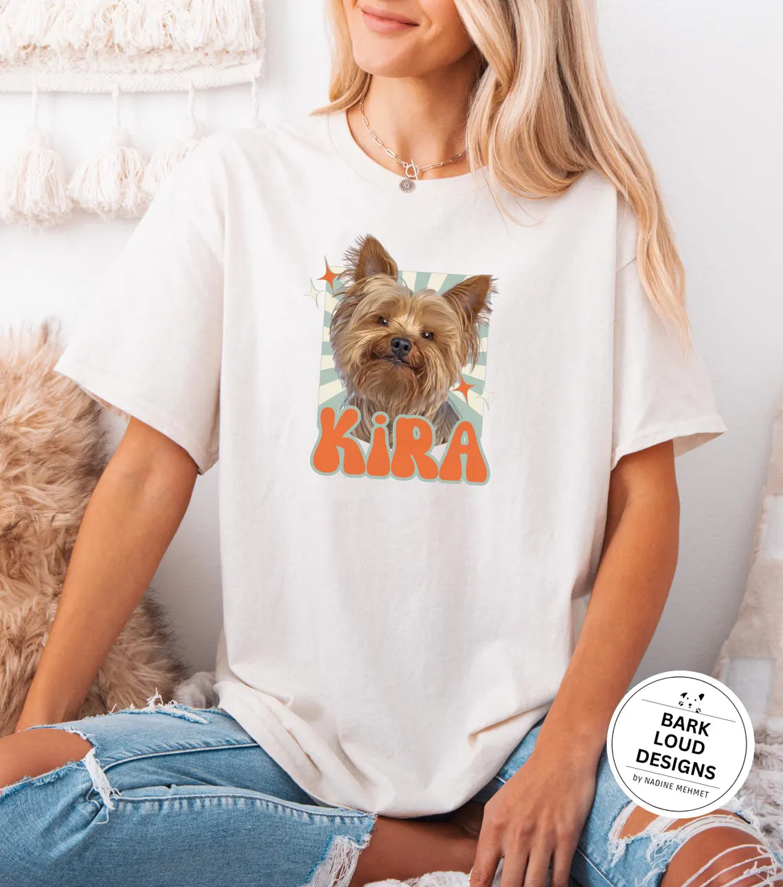 Personalisiertes T-Shirt mit Foto und Name Haustier - Retro Quadrat