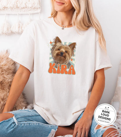Personalisiertes T-Shirt mit Foto und Name Haustier - Retro Quadrat