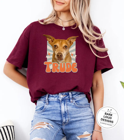 Personalisiertes T-Shirt mit Foto und Name Haustier - Retro Quadrat