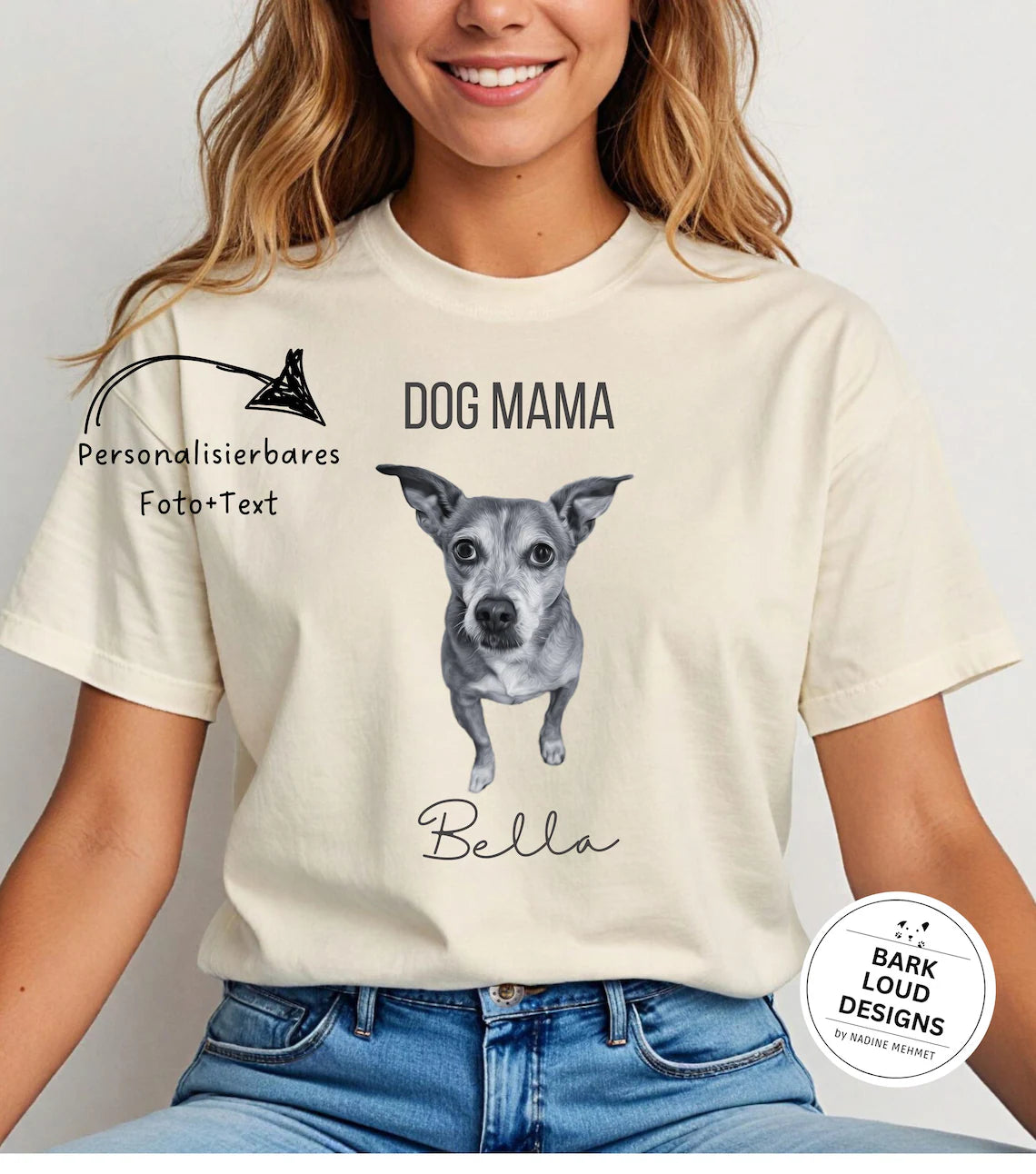 Personalisiertes T-Shirt mit Foto und Name Haustier - Schwarz/Weiß