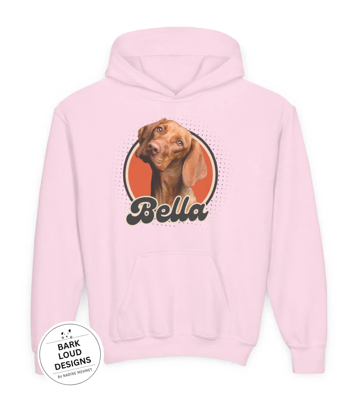 Personalisierter Kinder Hoodie mit Foto und Name Haustier - Retro Kreis