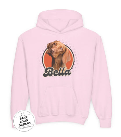 Personalisierter Kinder Hoodie mit Foto und Name Haustier - Retro Kreis