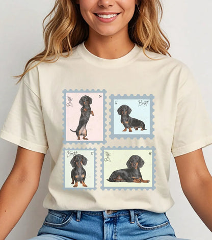 Personalisiertes T-Shirt mit Foto und Name Haustier - Briefmarke Vintage