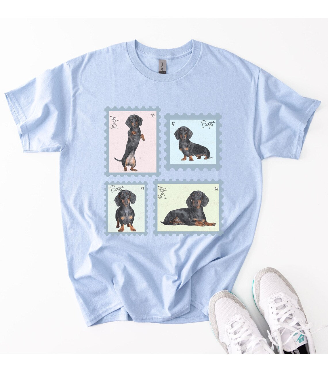 Personalisiertes T-Shirt mit Foto und Name Haustier - Briefmarke Vintage