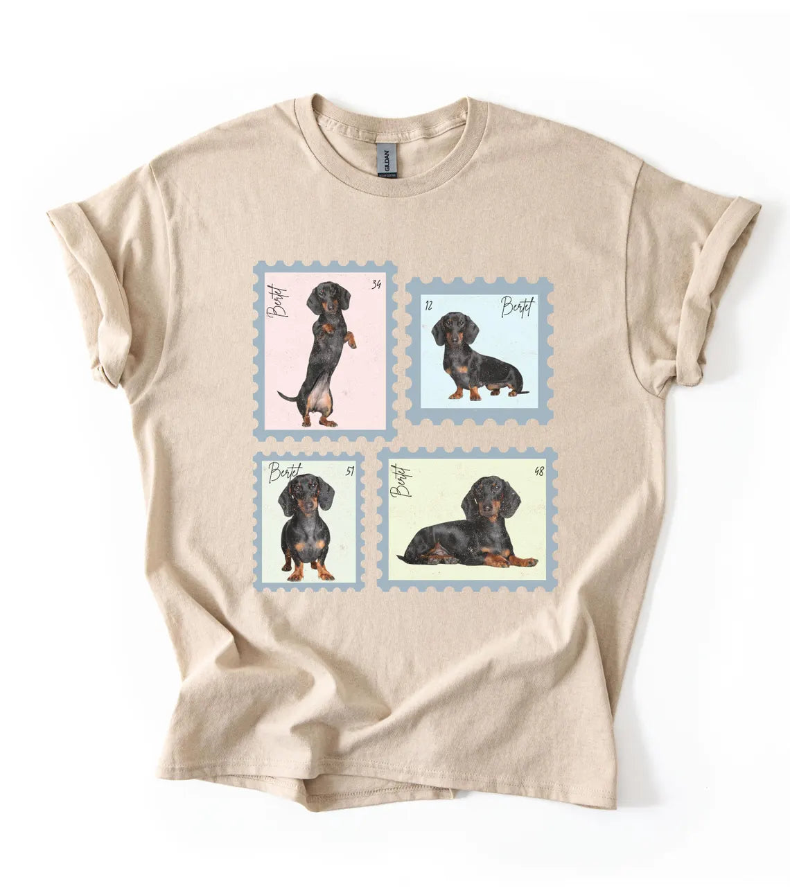 Personalisiertes T-Shirt mit Foto und Name Haustier - Briefmarke Vintage