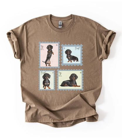 Personalisiertes T-Shirt mit Foto und Name Haustier - Briefmarke Vintage