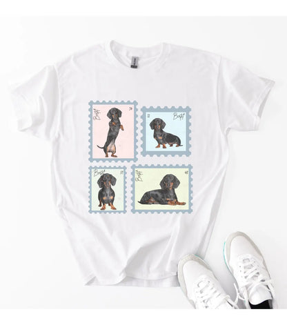 Personalisiertes T-Shirt mit Foto und Name Haustier - Briefmarke Vintage