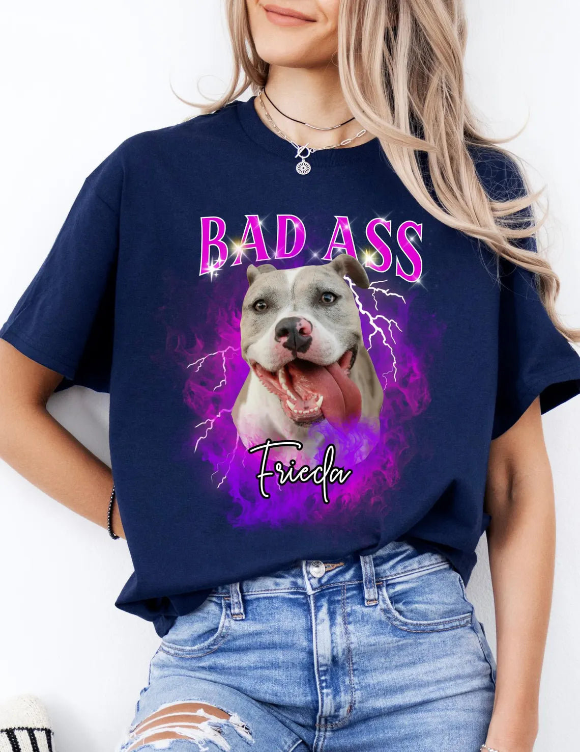 Personalisiertes T-Shirt mit Foto und Name Haustier - Bad Ass