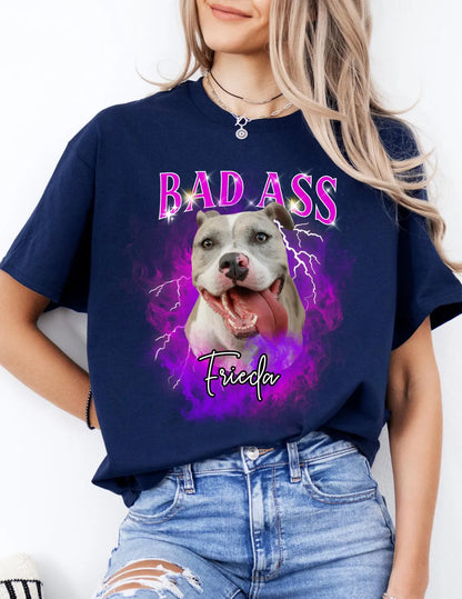 Personalisiertes T-Shirt mit Foto und Name Haustier - Bad Ass