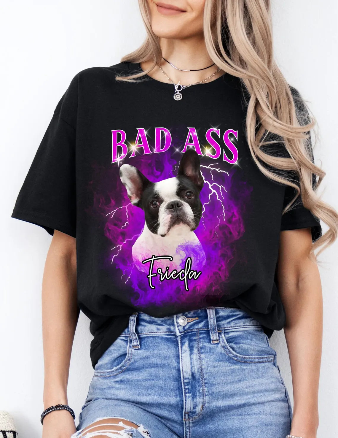 Personalisiertes T-Shirt mit Foto und Name Haustier - Bad Ass