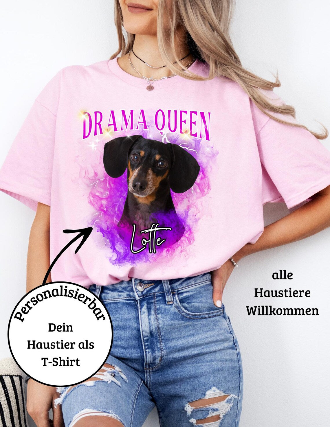 Personalisiertes T-Shirt mit Foto und Name Haustier - Drama Queen