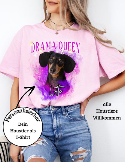 Personalisiertes T-Shirt mit Foto und Name Haustier - Drama Queen