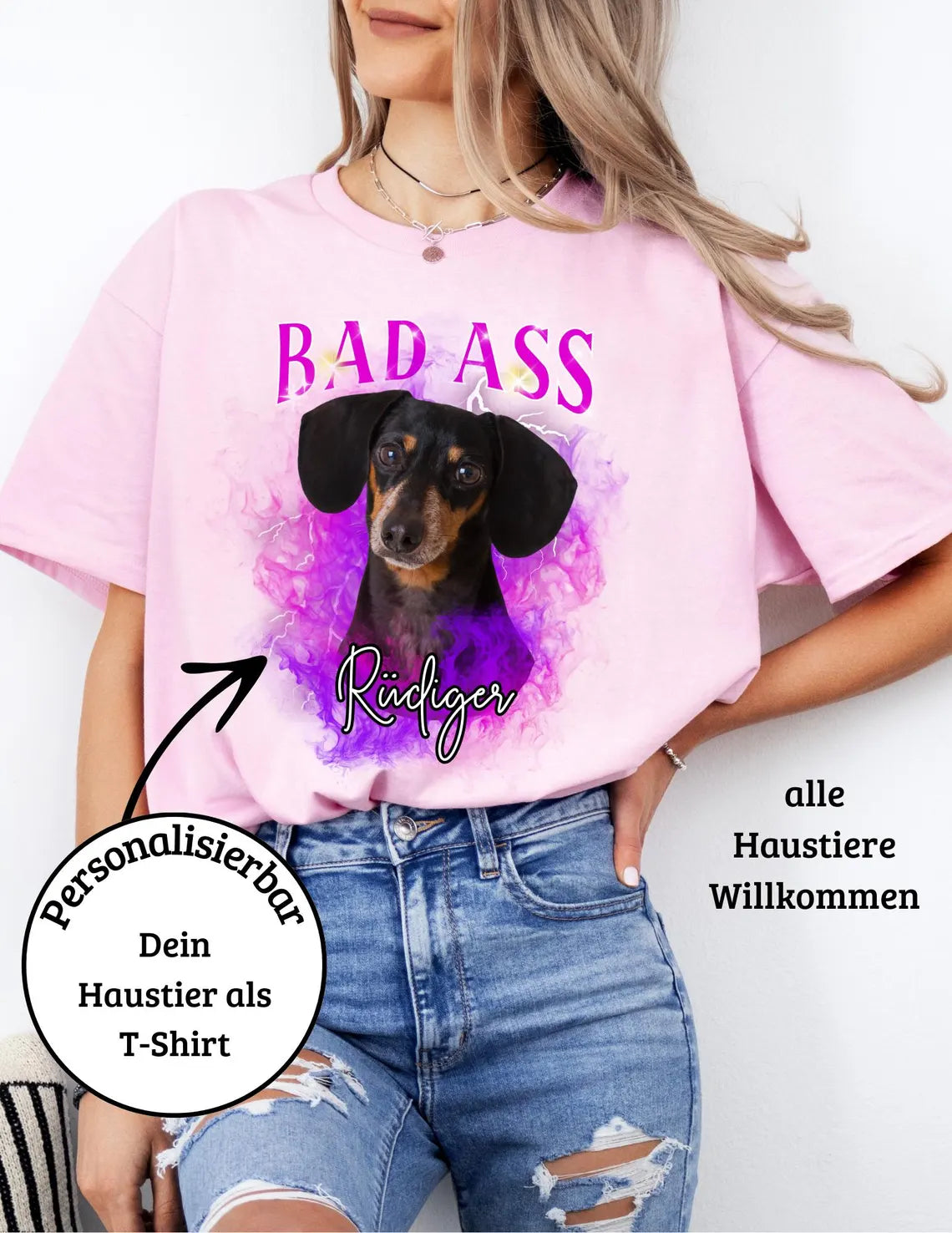 Personalisiertes T-Shirt mit Foto und Name Haustier - Bad Ass