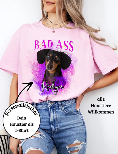 Personalisiertes T-Shirt mit Foto und Name Haustier - Bad Ass