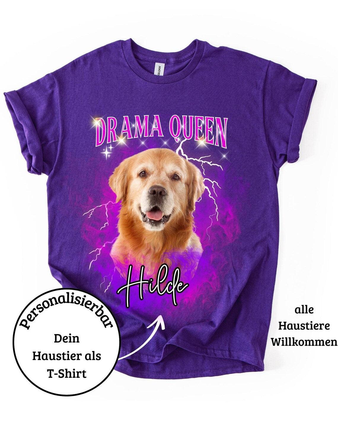 Personalisiertes T-Shirt mit Foto und Name Haustier - Drama Queen