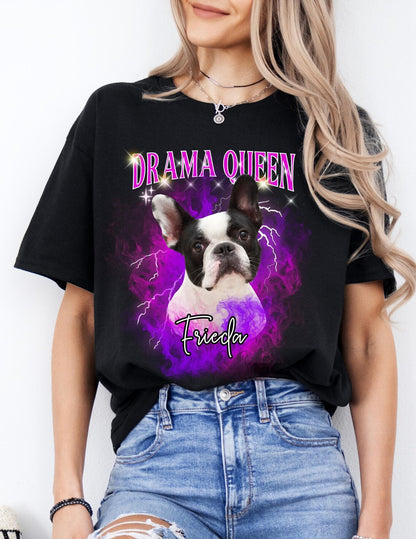 Personalisiertes T-Shirt mit Foto und Name Haustier - Drama Queen