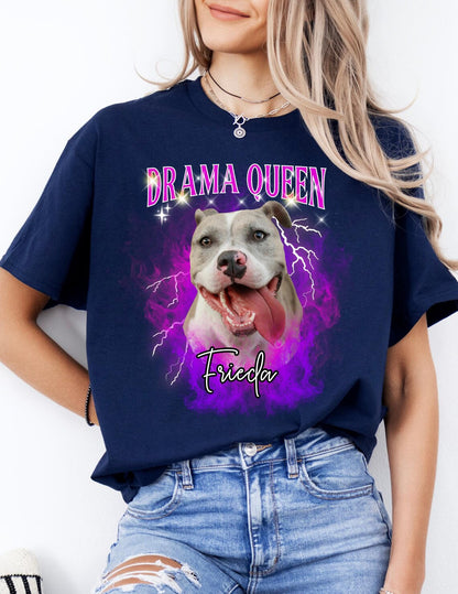 Personalisiertes T-Shirt mit Foto und Name Haustier - Drama Queen