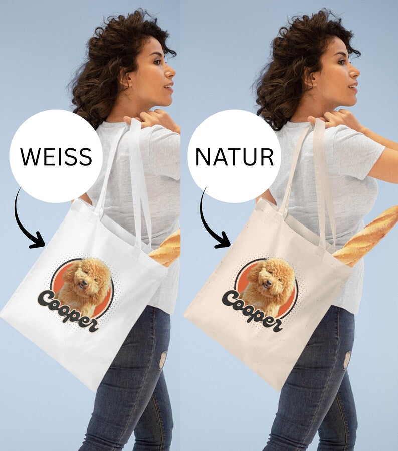 Personalisierter Stoffbeutel mit Foto und Name von deinem Haustier