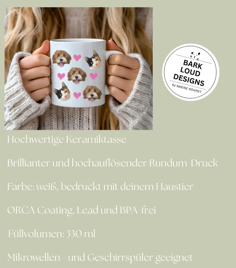 Personalisierte Fototasse mit deinem Haustier und Namen - Hearts