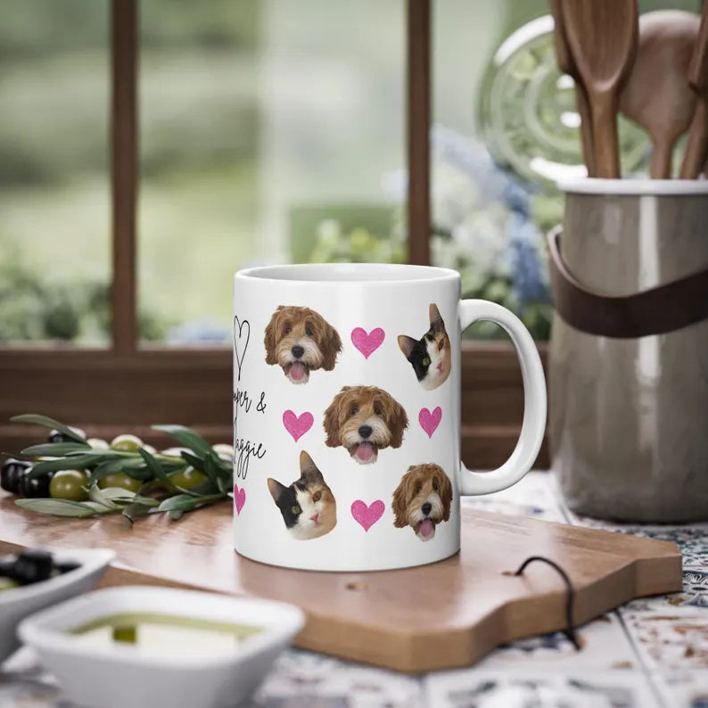Personalisierte Fototasse mit deinem Haustier und Namen - Hearts