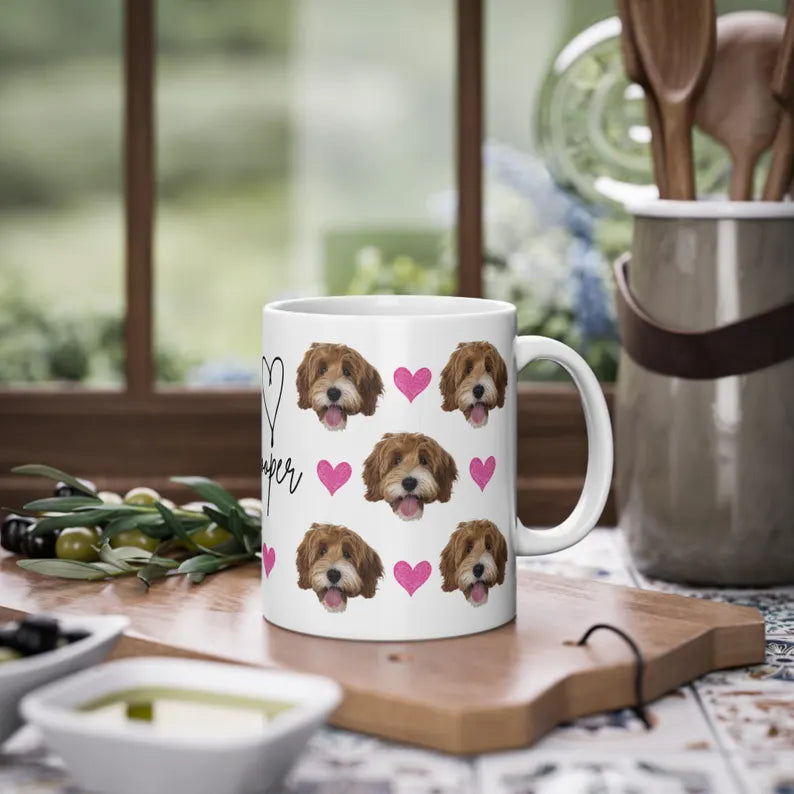 Personalisierte Fototasse mit deinem Haustier und Namen - Hearts