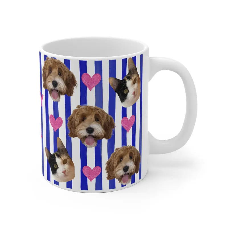 Personalisierte Fototasse mit deinem Haustier und Namen - Blue Stripes Allover