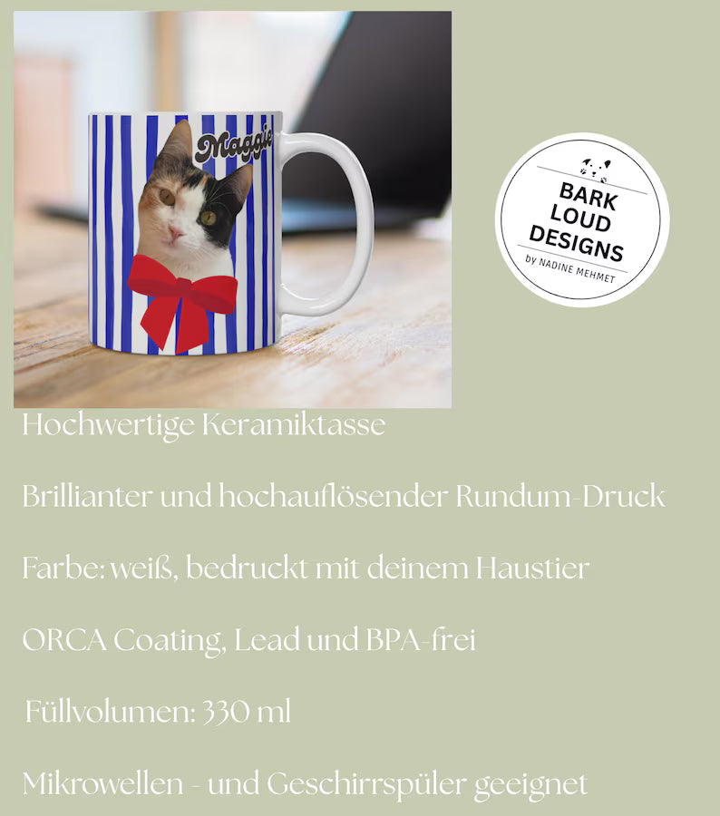 Personalisierte Fototasse Haustier mit Name - Blue Stripes