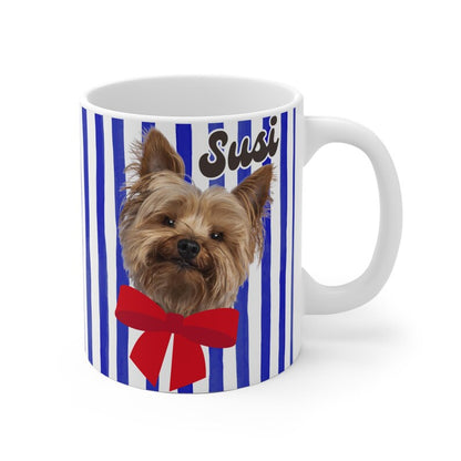 Personalisierte Fototasse Haustier mit Name - Blue Stripes