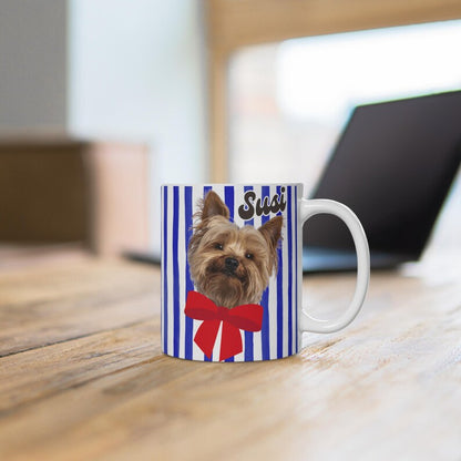 Personalisierte Fototasse Haustier mit Name - Blue Stripes