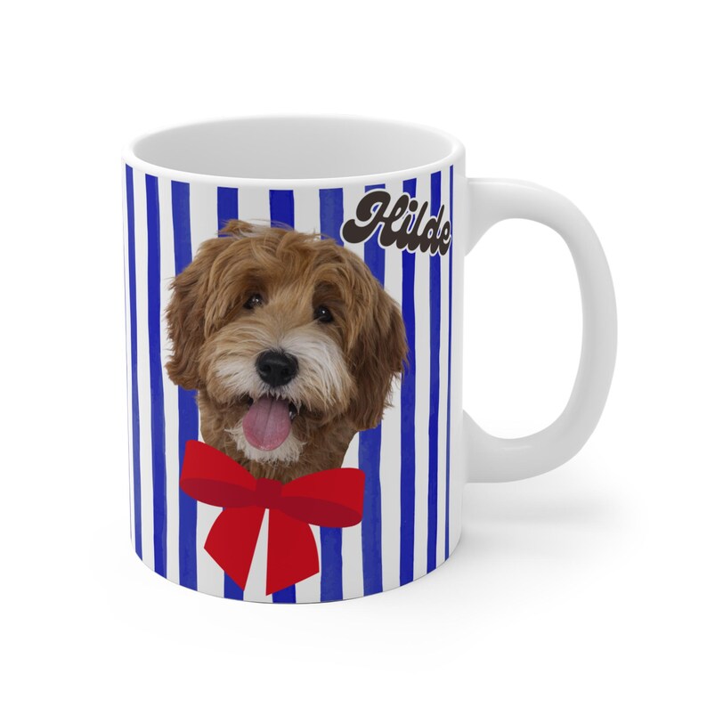 Personalisierte Fototasse Haustier mit Name - Blue Stripes