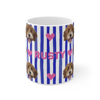 Personalisierte Fototasse mit deinem Haustier und Namen - Blue Stripes Allover