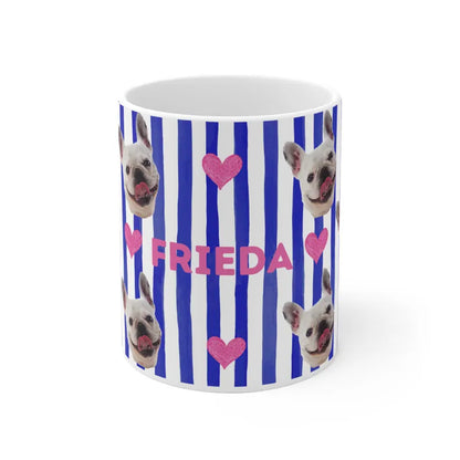 Personalisierte Fototasse mit deinem Haustier und Namen - Blue Stripes Allover