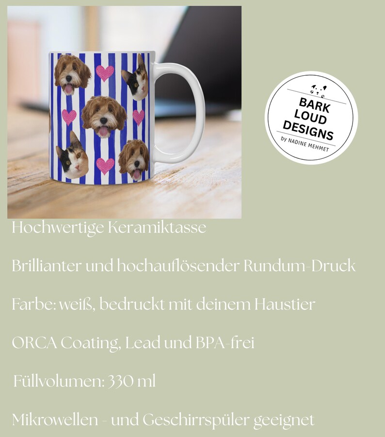 Personalisierte Fototasse mit deinem Haustier - Blue Stripes Allover