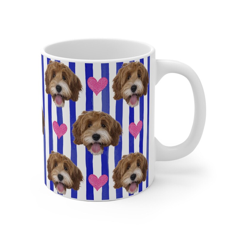 Personalisierte Fototasse mit deinem Haustier - Blue Stripes Allover