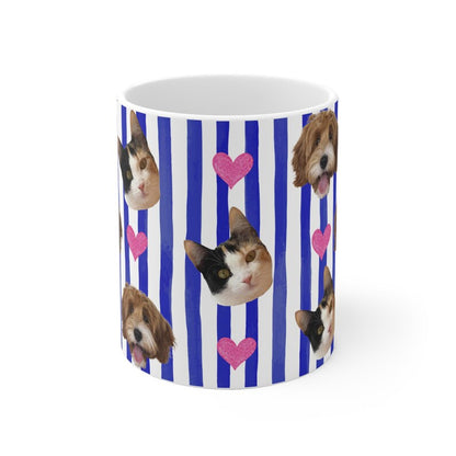 Personalisierte Fototasse mit deinem Haustier - Blue Stripes Allover