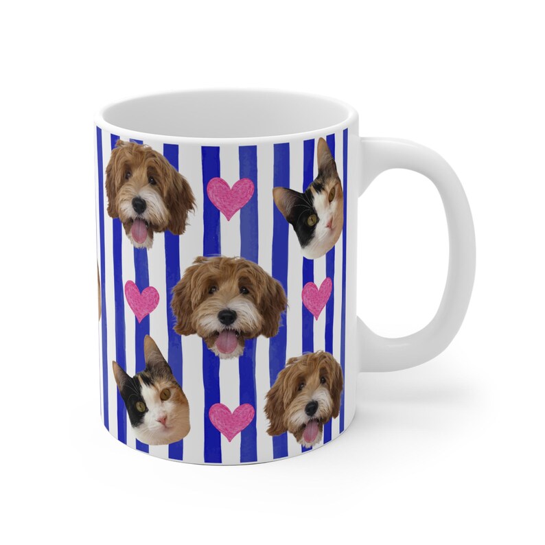 Personalisierte Fototasse mit deinem Haustier - Blue Stripes Allover