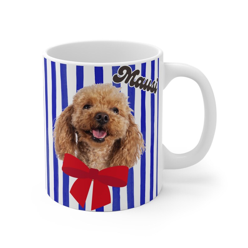 Personalisierte Fototasse Haustier mit Name - Blue Stripes