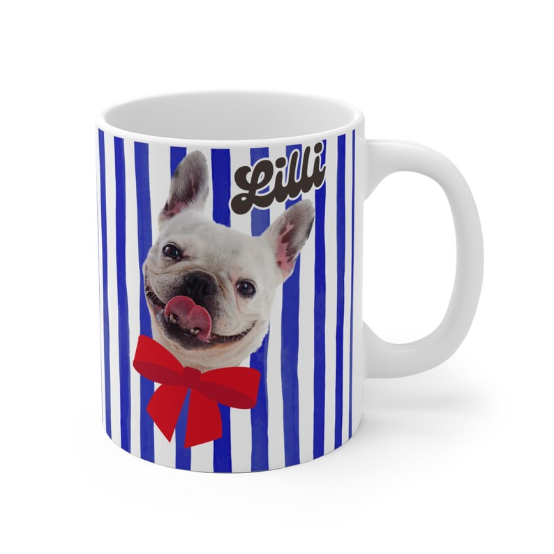 Personalisierte Fototasse Haustier mit Name - Blue Stripes